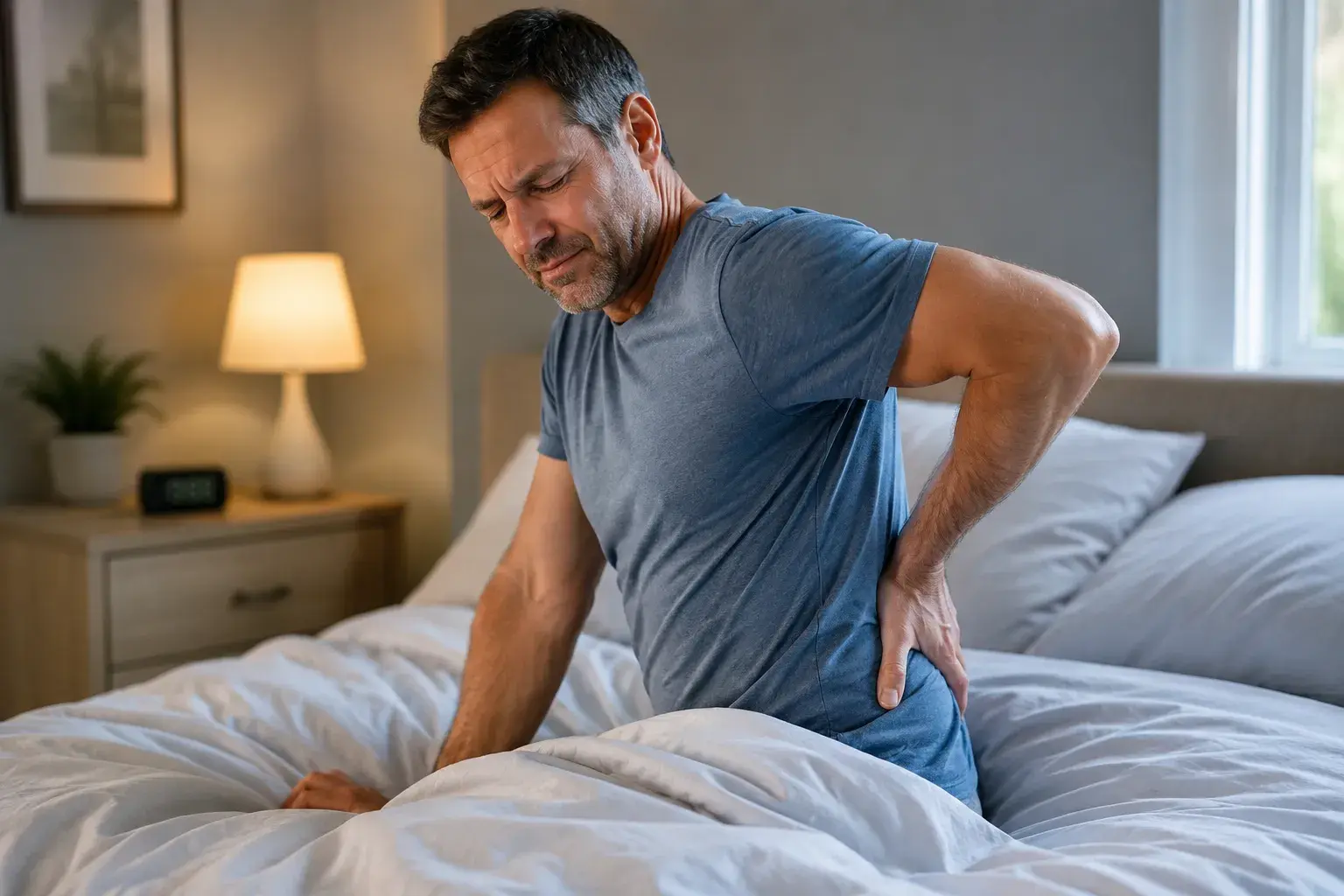 Man Experiencing Back Pain in Bed